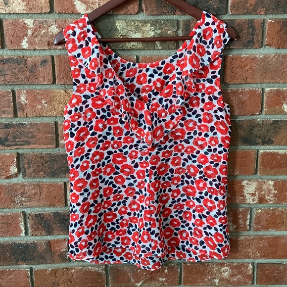 Cabi Red White Blue Floral Print Flipside Flowy Tank - Picture 3 of 5